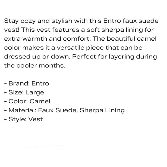 NWT Entro Faux Suede Camel and Cream Shearling Vest - Picture 9 of 9